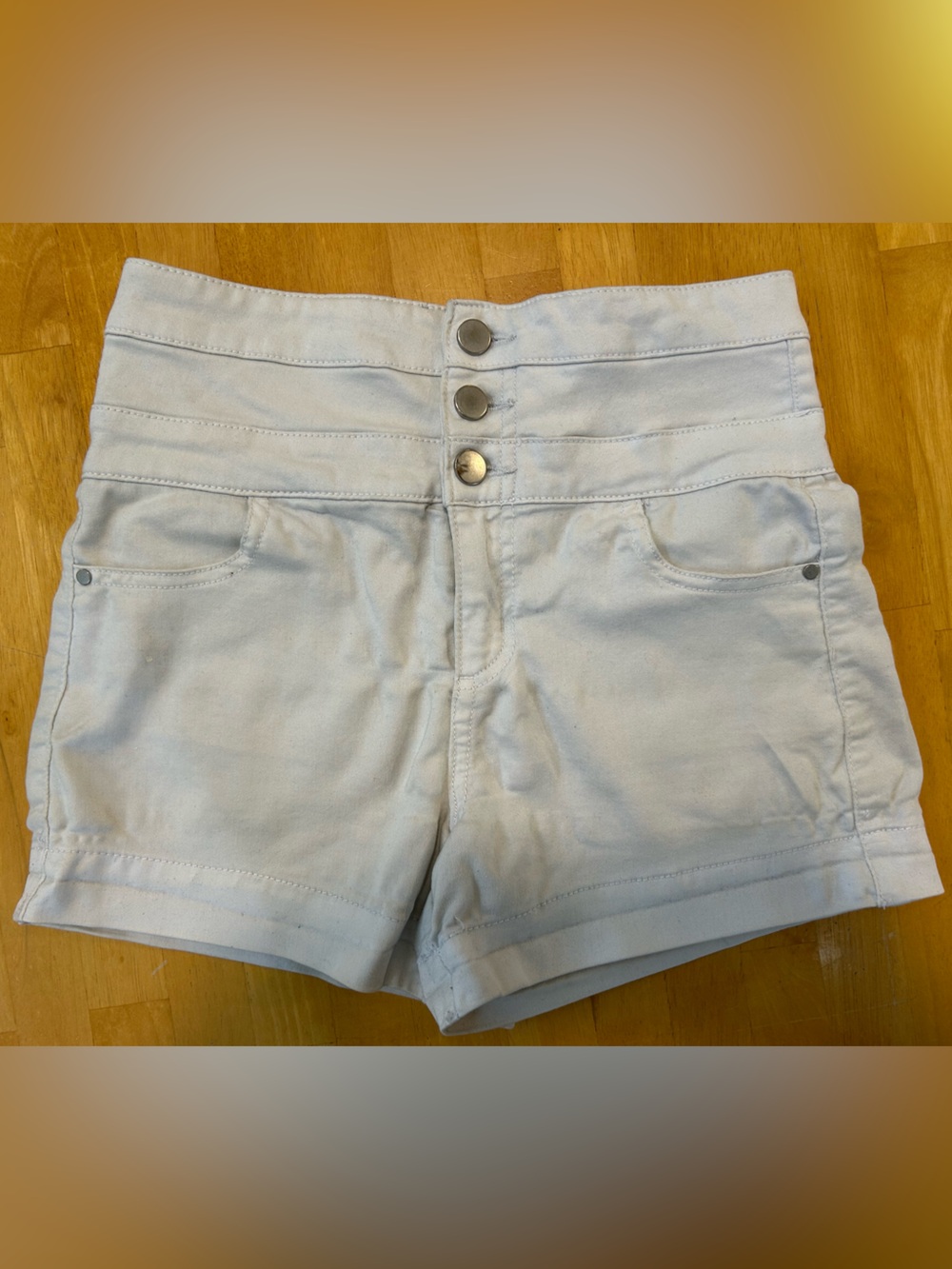 High Waist White Women’s Shorts with Triple Button